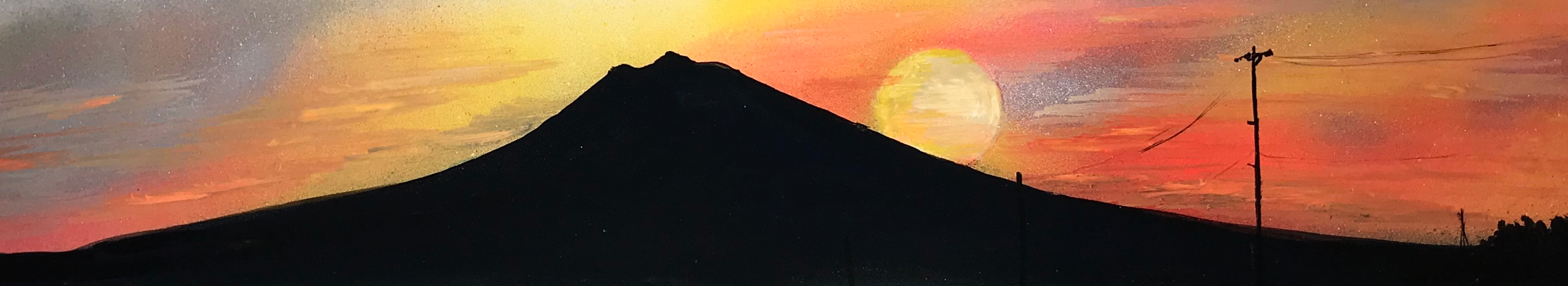 岩木山と夕日のアート